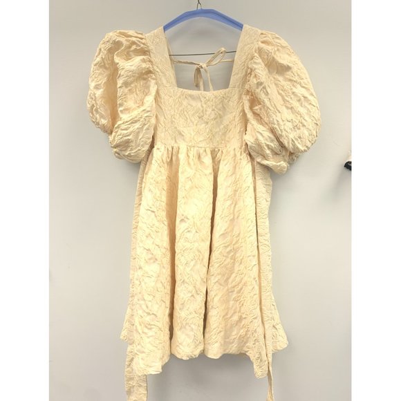 NEW Sister Jane DREAM Jacquard Square Neck Puff Sleeve Open Back Mini Dress - S - Picture 6 of 10